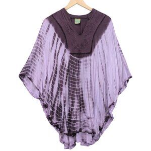 Urban Nomad Poncho Blouse Womens Purple Tie Dye Embroidered V Neck Pullover OS